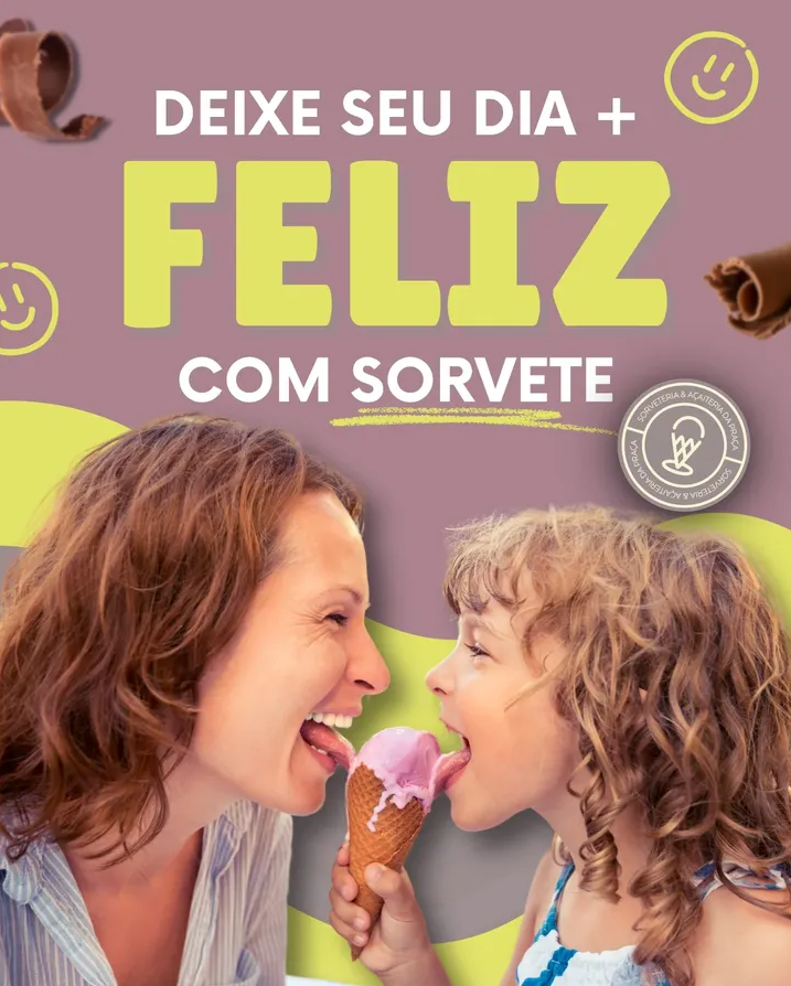 Família aproveitando sorvete na Sorveteria e Açaíteria da Praça